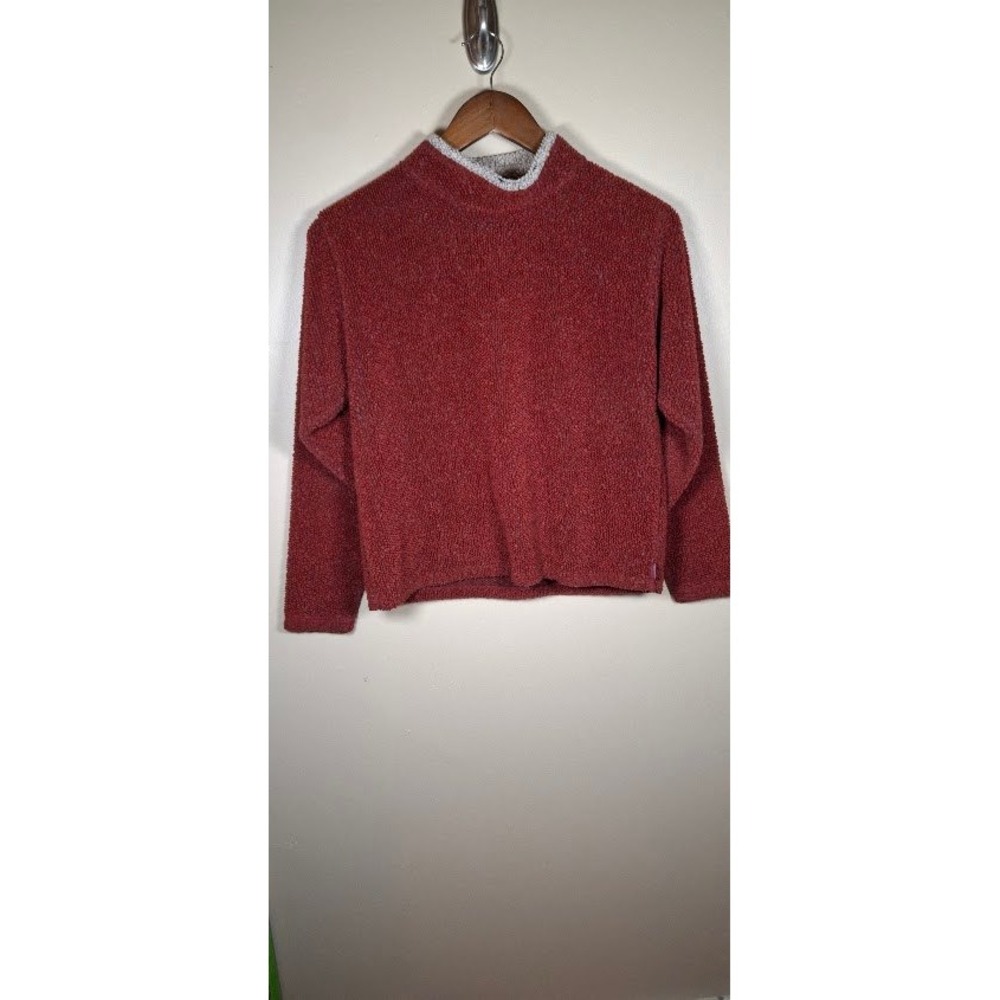 EMS Eastern Mountain Sports Womens Small Red Textured Fleece Mock Neck Pullover
